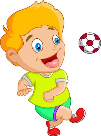 Little kid playing football, soccerのイラスト素材