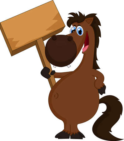 cartoon horse holding blank signのイラスト素材