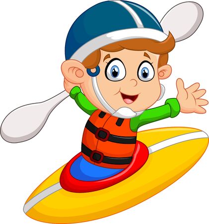 little boy manuever a kayakのイラスト素材