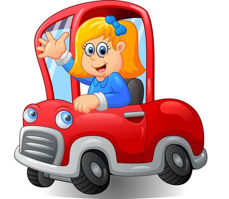 Cartoon happy girl driving a carのイラスト素材