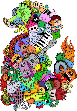 Monster and music cartoon hand-drawn doodleの写真素材