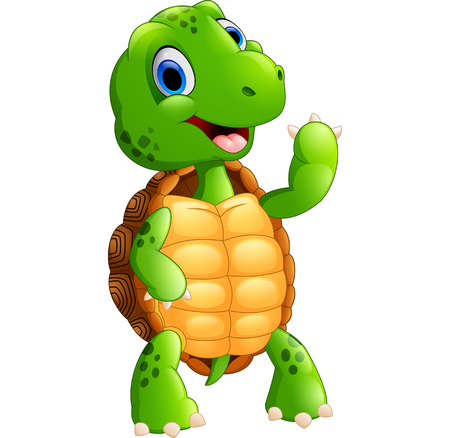 cute green waving turtleの写真素材