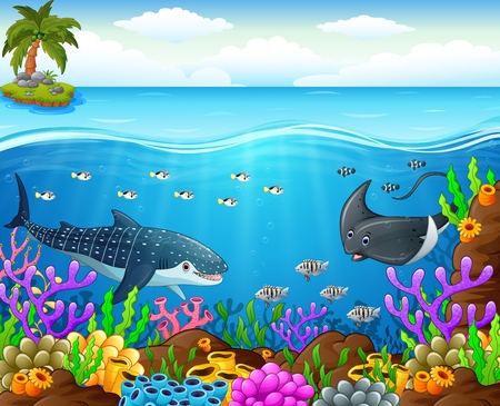 cartoon fish under the seaのイラスト素材
