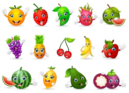 Funny various cartoon fruitsのイラスト素材