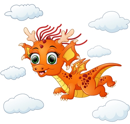 Happy dragon cartoon flyingのイラスト素材