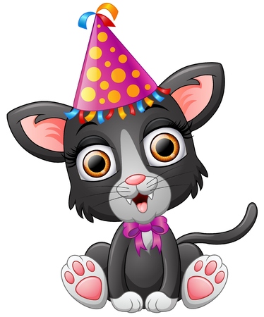 Happy cat cartoon celebrating birthdayのイラスト素材
