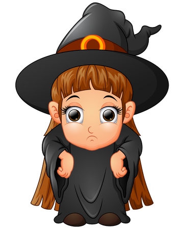 little girl cartoon wearing witch costumeのイラスト素材