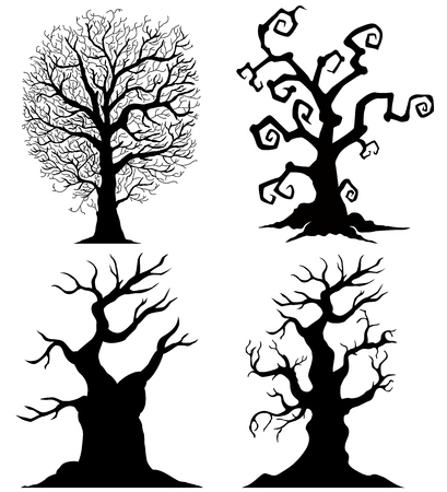 Scary tree silhouettes on the white backgroundのイラスト素材