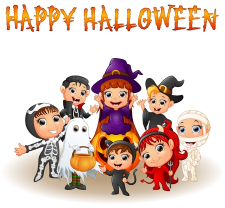 Cute little kids wearing Halloween costumesのイラスト素材