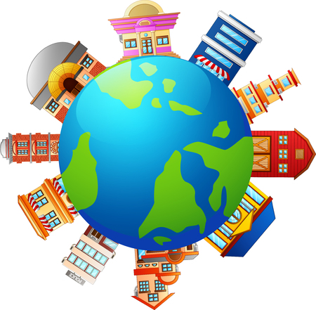 Vector illustration of Many kind of shops on Earthのイラスト素材
