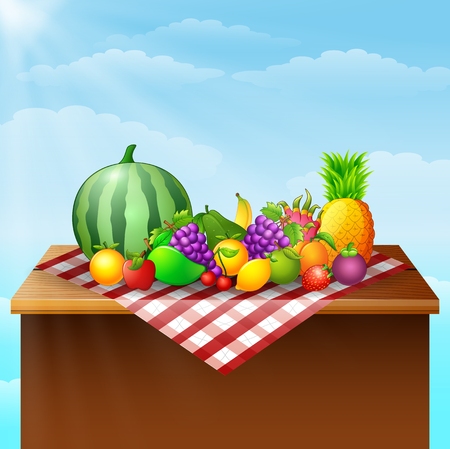 Fresh fruits on table illustrationのイラスト素材