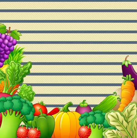 Paper design background with vegetables and fruits illustrationのイラスト素材