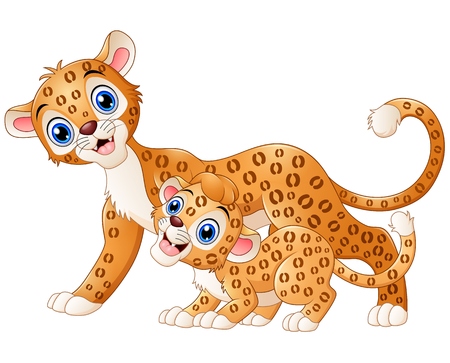 Mother leopard and cub leopard cartoonのイラスト素材