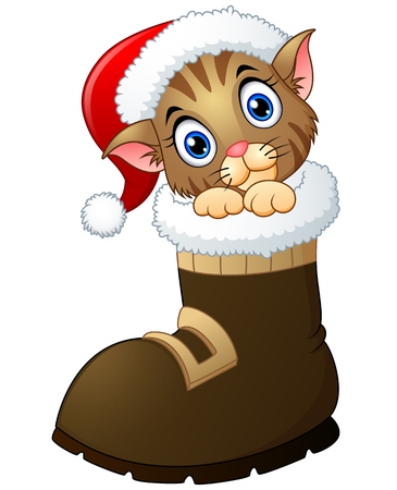 Vector illustration of Christmas kitten in santa bootsのイラスト素材