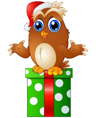 Vector illustration of Cartoon Christmas Owls and giftのイラスト素材