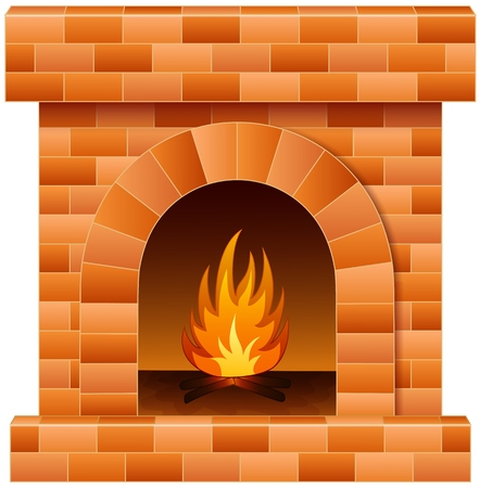 Vector illustration of Christmas fireplace with fire and firewoodのイラスト素材