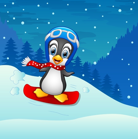 Snowboarding penguin cartoonのイラスト素材