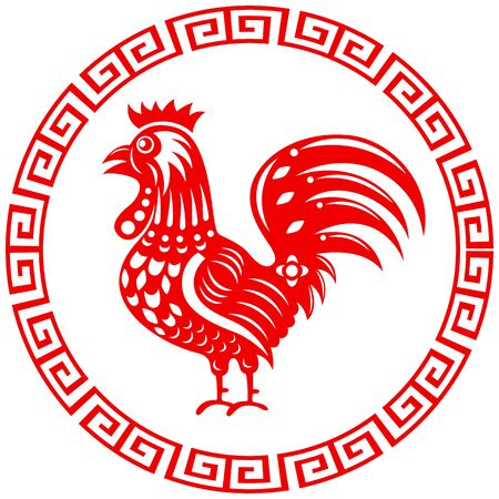 Rooster year Chinese zodiac symbol in round frameのイラスト素材