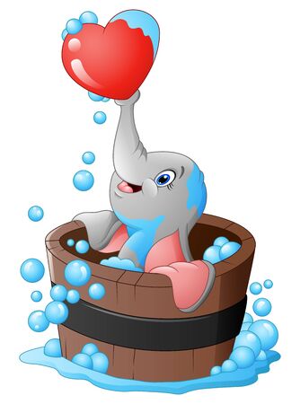 Vector illustration of Elephant playing a heart in the bathtubのイラスト素材