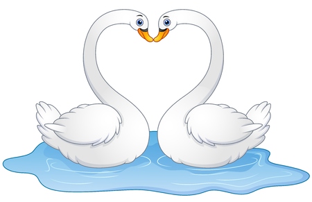Vector illustration of Cartoon couple swans lover kissingのイラスト素材