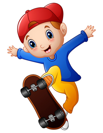 Little boy cartoon playing skateboardのイラスト素材