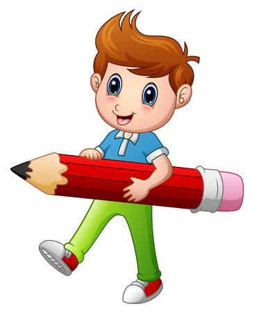 Cartoon boy holding a pencil.のイラスト素材