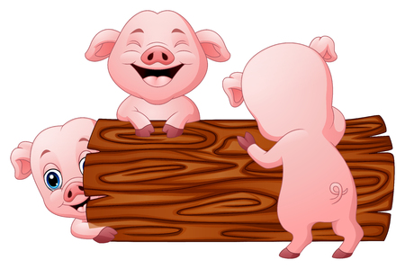 Vector Illustration of Three little pig cartoon in the logのイラスト素材