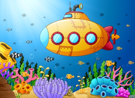 Vector illustration of Cartoon submarine underwaterのイラスト素材