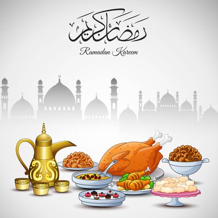 Vector illustration of Delicious dishes for Ifthar partyのイラスト素材