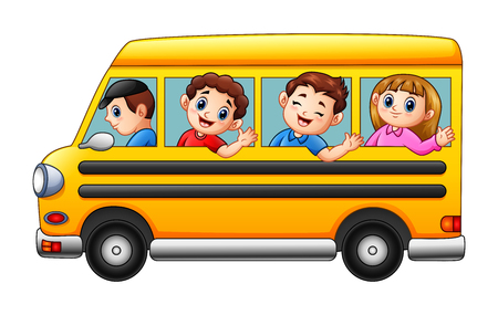 Vector illustration of Cartoon kids going to school by school busのイラスト素材
