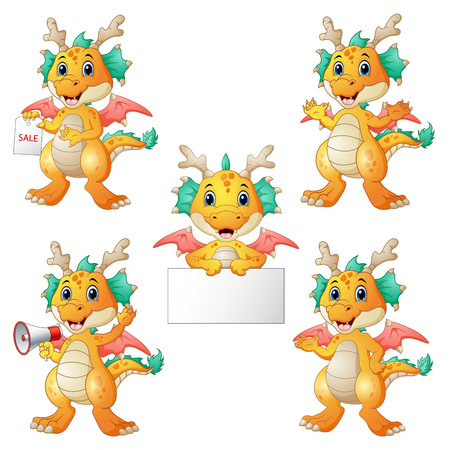 Vector illustration of Dragons cartoon setのイラスト素材