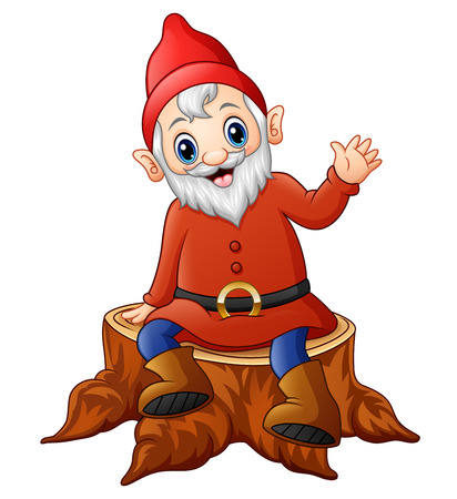 Vector illustration of Cartoon dwarf sitting on tree stumpのイラスト素材