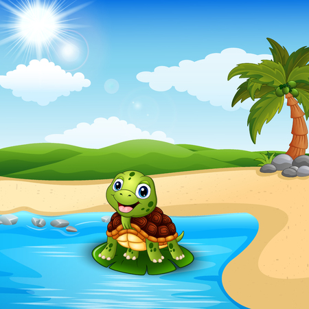 Cartoon turtle on the beach.のイラスト素材