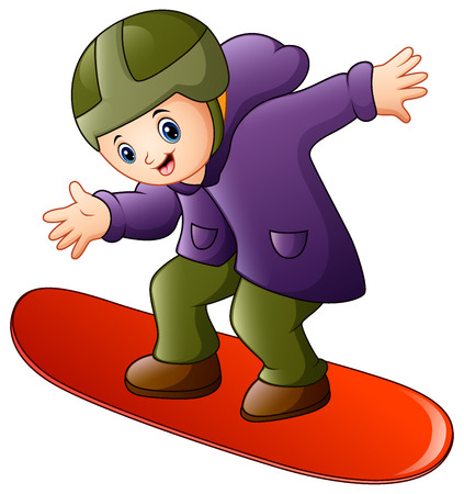 Vector illustration of Cartoon boy playing snowboardのイラスト素材