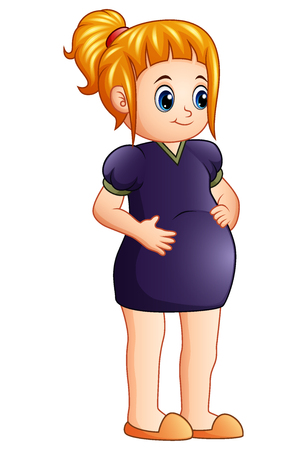 Vector illustration of Pregnant woman in purple dress on white background.のイラスト素材