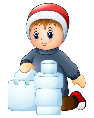 Vector illustration of Cartoon boy making snow buildingのイラスト素材