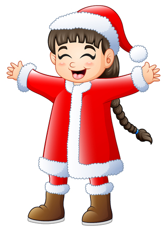 Vector illustration of Cute long hair girl wearing santa claus costumeのイラスト素材