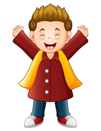 Vector illustration of Cartoon happy boy in red winter clothesのイラスト素材