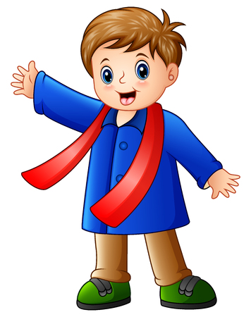Vector illustration of Cartoon happy boy in blue winter clothesのイラスト素材
