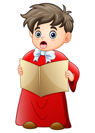Vector illustration of Cartoon boy singing christmas carolsのイラスト素材