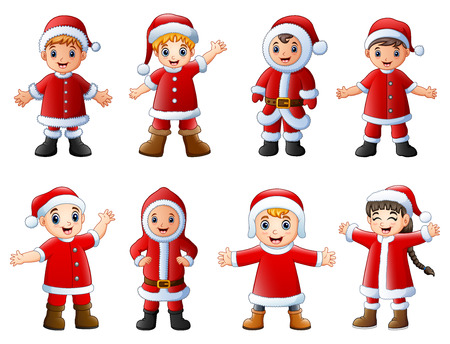Vector illustration of Collection of Christmas Santa Claus kids on white background.のイラスト素材