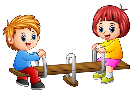 Vector illustration of Cartoon kids playing seesaw on white backgroundのイラスト素材
