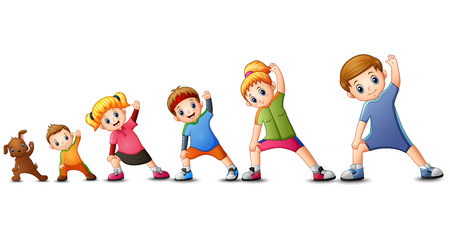 Vector illustration of Family doing exercises with dogのイラスト素材
