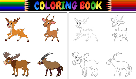 Coloring book with horned animals collection vector illustration.のイラスト素材