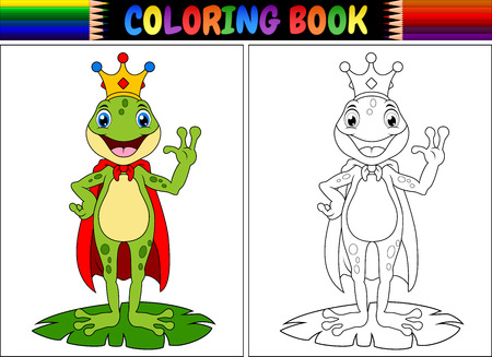 Coloring book king frog cartoonのイラスト素材