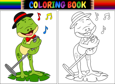 Vector illustration of Coloring book cartoon frog singingのイラスト素材