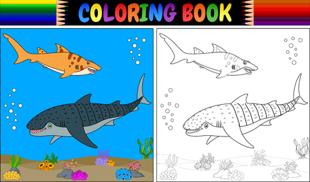 Vector illustration of coloring book two cartoon sharkのイラスト素材