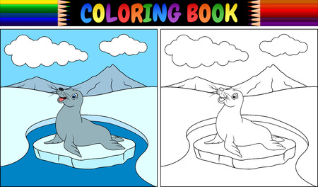 Vector illustration of Coloring book with seal cartoonのイラスト素材