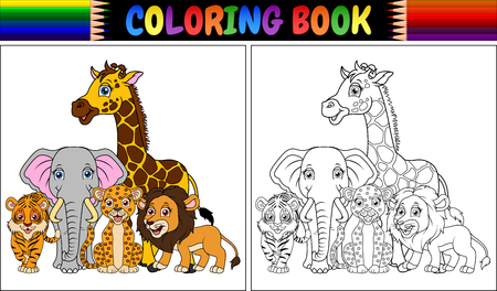 Vector illustration of Coloring book with cute african animalsのイラスト素材