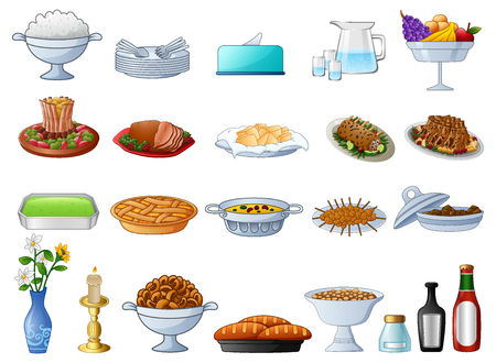 Vector illustration of Different types of traditional foodのイラスト素材